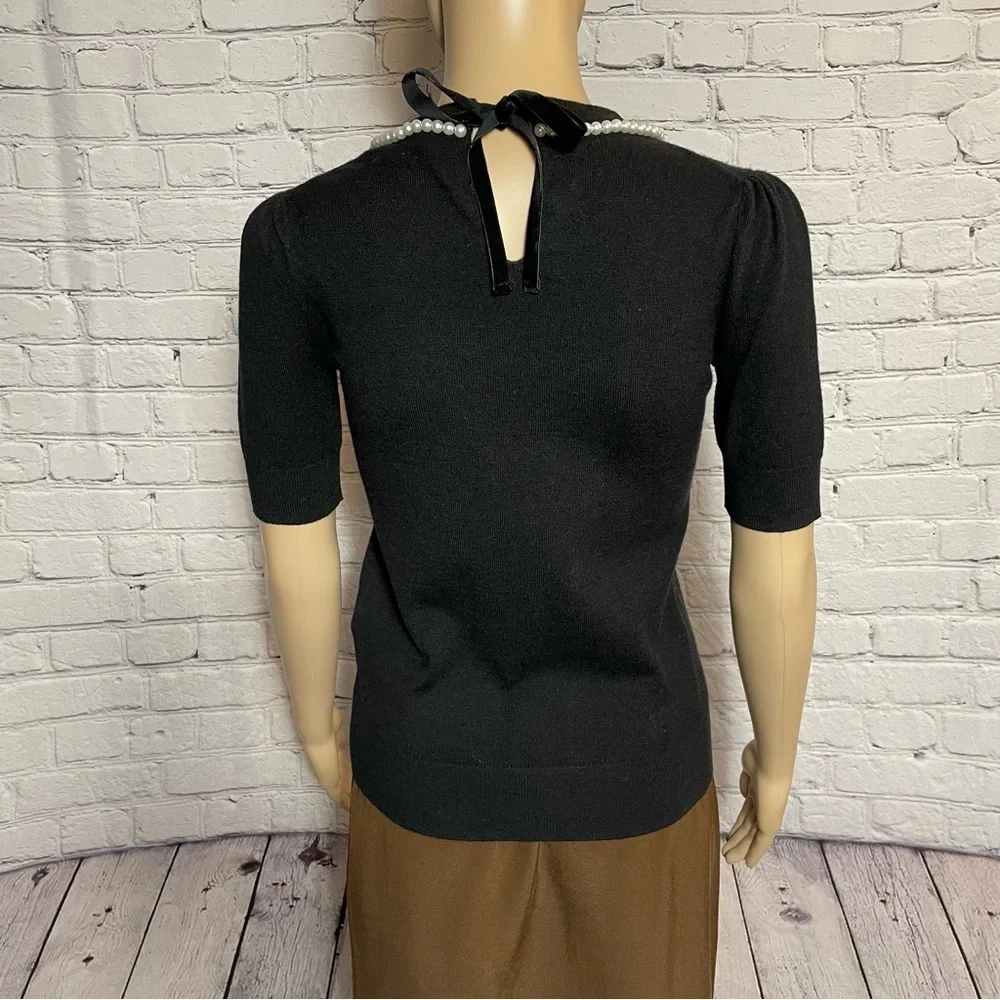 New Kate Spade Black Pearl-Embellished Short-Sleeve Sweater Size XXS